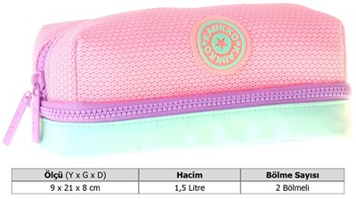 Kaukko Lilac İki Bölmeli Kız Çocuk Lila - Pembe Okul Kalemliği Kalem Kutusu - K1850
