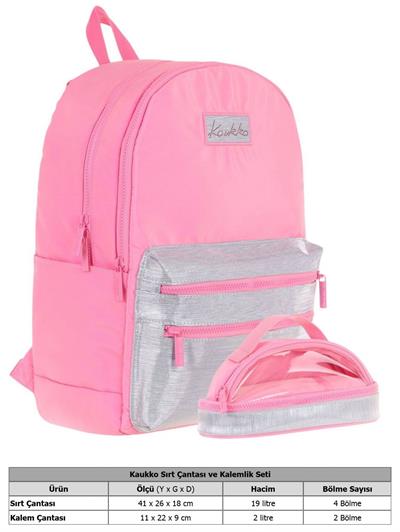 Kaukko Magic Dreams Okul Sırt Çantası ve Şeffaf Kalem Çantası Seti - Kız Çocuk - Pembe Gri