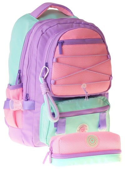 Kaukko Mesh Lilac Kız Çocuk Lila - Pembe Okul Sırt Çantası ve Kalem Çantası Seti - SETKK-K1849C