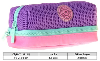 Kaukko Mint İki Bölmeli Kız Çocuk Yeşil - Mor - Pembe Okul Kalemliği Kalem Kutusu - K1852