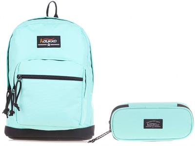Kaukko Mint Üç Bölmeli Okul Günlük Sırt Çantası ve Kalemlik Seti