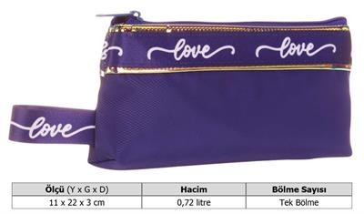 Kaukko Mirror Love Şeritli Kız Çocuk Lacivert Cüzdan Tip Tek Gözlü Kalemlik - K2666