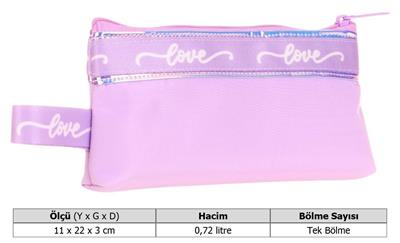 Kaukko Mirror Love Şeritli Kız Çocuk Pembe Cüzdan Tip Tek Gözlü Kalemlik - K2667