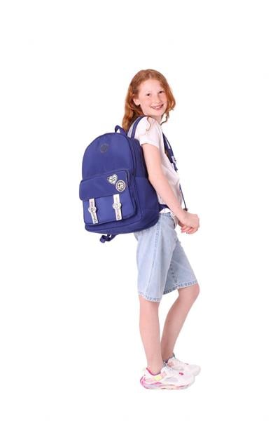 Kaukko Mirror Parlak Love Şeritli Kalp Aksesuarlı Okul ve Günlük Sırt Çantası - Kız Çocuk/Kadın - Lacivert - K1843