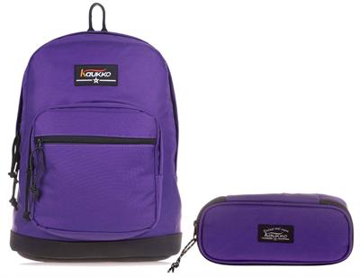 Kaukko Mor Üç Bölmeli Okul Günlük Sırt Çantası ve Kalemlik Seti