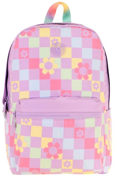 Kaukko Nature Kız Çocuk Üç Bölmeli Mor Pembe Papatya ve Kare Desenli Okul Sırt Çantası - K1786