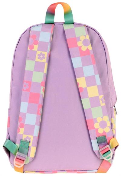 Kaukko Nature Kız Çocuk Üç Bölmeli Mor Pembe Papatya ve Kare Desenli Okul Sırt Çantası - K1786