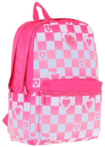 Kaukko Nature Kız Çocuk Üç Bölmeli Pembe Dama ve Kalp Desenli Okul Sırt Çantası - K1788