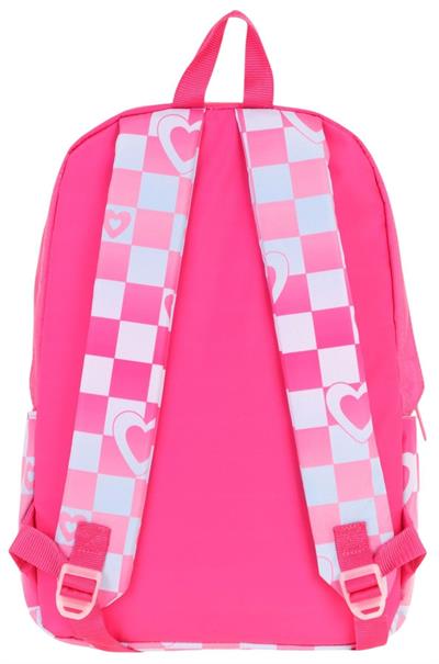 Kaukko Nature Kız Çocuk Üç Bölmeli Pembe Dama ve Kalp Desenli Okul Sırt Çantası - K1788