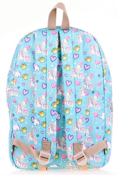 Kaukko Nature Mavi Turkuaz Unicorn Balon Kız Okul ve Günlük Sırt Çantası