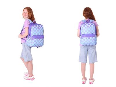 Kaukko Nature Mor Mavi Papatya ve Kare Desenli Okul Çantası ve Isı Yalıtımlı Beslenme Seti - Kız Çocuk