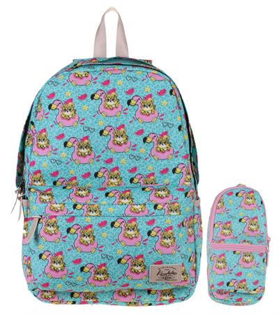Kaukko Nature Turkuaz Aslan Flamingo Okul ve Günlük Sırt Çanta Seti