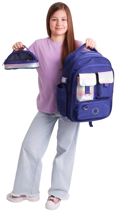 Kaukko Navy Blue Rainbow Kız Çocuk Lacivert - Çok Renkli Okul Sırt Çantası ve Kalem Çantası Seti - SETKK-K1863C