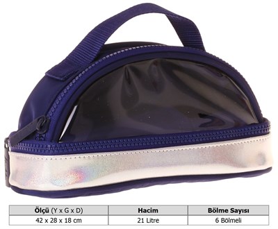Kaukko Navy Blue Silver Parlak Kumaş Detaylı (Lacivert - Gümüş) Kız Çocuk Kalem Çantası/Kalemlik - K1862