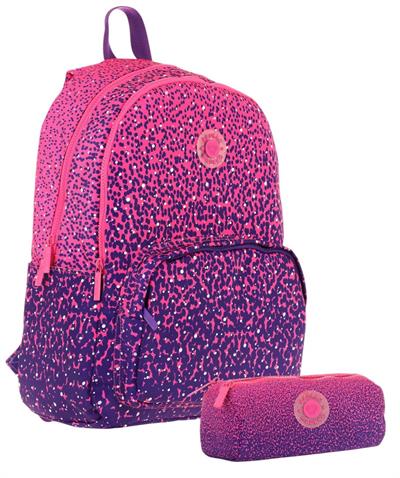 Kaukko Nokta Desenli Mor Kız Çocuk Okul Çantası ve Kalemlik Seti (KK - K1806+KK - K2717)