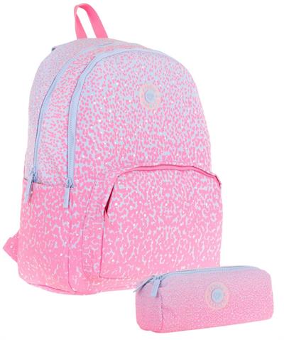 Kaukko Nokta Desenli Pembe Kız Çocuk Okul Çantası ve Kalemlik Seti (KK - K1803+KK - K2714)