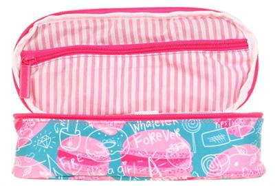 Kaukko Özel Bölmeli Organizer Kalemlik - Pembe Yeşil - Makaron Desenli - Kız Çocuk - K2628