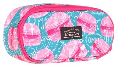 Kaukko Özel Bölmeli Organizer Kalemlik - Pembe Yeşil - Makaron Desenli - Kız Çocuk - K2628