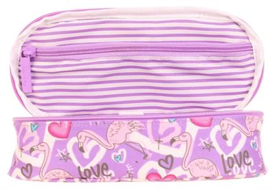 Kaukko Özel Bölmeli Organizer Kalemlik - Mor - Flamingo ve Kalp Desenli - Kız Çocuk - K2629