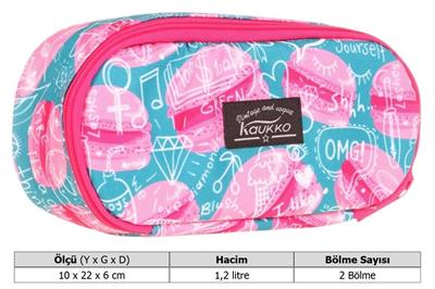 Kaukko Özel Bölmeli Organizer Kalemlik - Pembe Yeşil - Makaron Desenli - Kız Çocuk - K2628