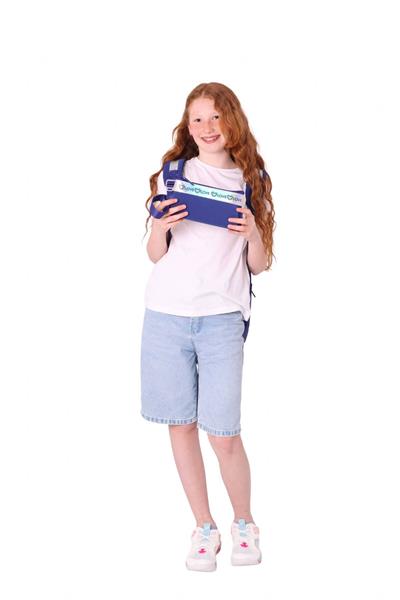 Kaukko Parlak Love Şeritli Lacivert Okul Çantası ve Cüzdan Tipi Kalemlik Seti (KK-K1843+KK-K2754)