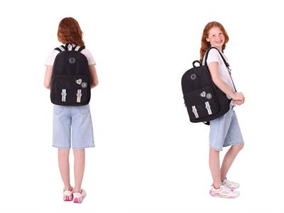 Kaukko Parlak Love Şeritli Siyah Okul Çantası ve Cüzdan Tipi Kalemlik Seti (KK-K1841+KK-K2752)