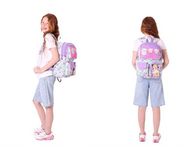 Kaukko Peluş Ayıcıklı Yeşil Mor Kız ÇocukLar İçin Okul Çantası ve Beslenme Çantası Seti (L5239+L7239)