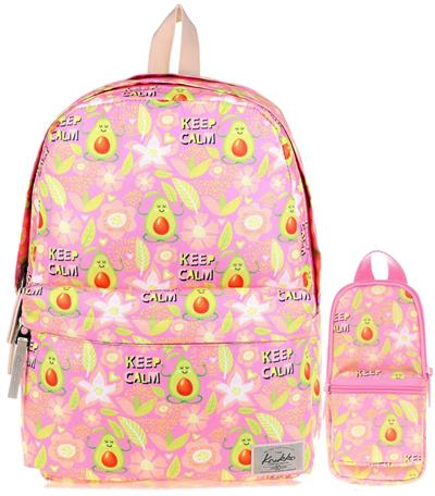 Kaukko Pembe Sarı Avokado Okul Çantası ve Kalemlik Seti - Kız Çocuk