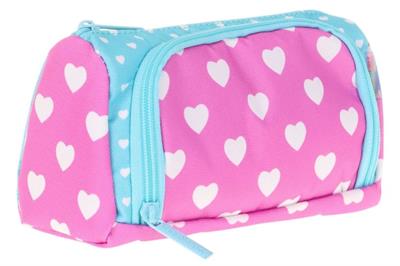 Kaukko Plump İki Bölmeli Turkuaz Pembe Kalp Desenli Kız Çocuk Kalem Çantası/Kalemlik - K2435