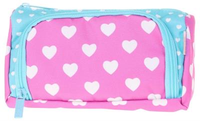 Kaukko Plump İki Bölmeli Turkuaz Pembe Kalp Desenli Kız Çocuk Kalem Çantası/Kalemlik - K2435