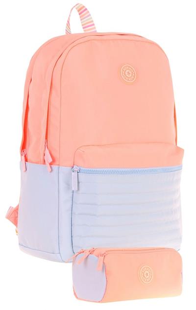 Kaukko Quick Kapitone Detaylı Somon Kız Çocuk Okul Çantası ve Kalemlik Okul Seti