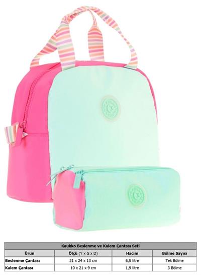 Kaukko Quick Kız Çocuk Beslenme Çantası (K9065) ve Kalemlik (K2701) Seti