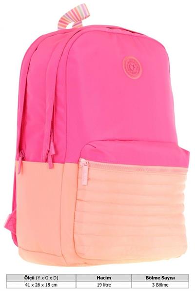 Kaukko Quick Kız Çocuk Üç Bölmeli Pembe Turuncu Kapitone Detaylı Okul Sırt Çantası - K1789