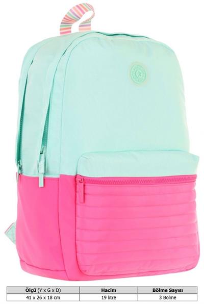 Kaukko Quick Kız Çocuk Üç Bölmeli Yeşil Pembe Kapitone Detaylı Okul Sırt Çantası - K1790