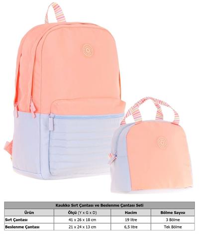 Kaukko Quick Somon Kapitone Detaylı Okul Çantası ve Isı Yalıtımlı Beslenme Seti - Kız Çocuk
