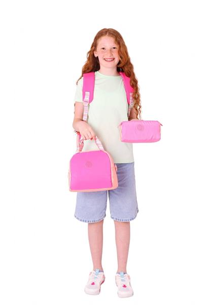 Kaukko Quick Üçlü Kız Çocuk Okul Çanta Seti - Pembe Turuncu - Kapitone Detaylı