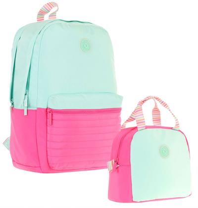 Kaukko Quick Yeşil Pembe Kapitone Detaylı Okul Çantası ve Isı Yalıtımlı Beslenme Seti - Kız Çocuk