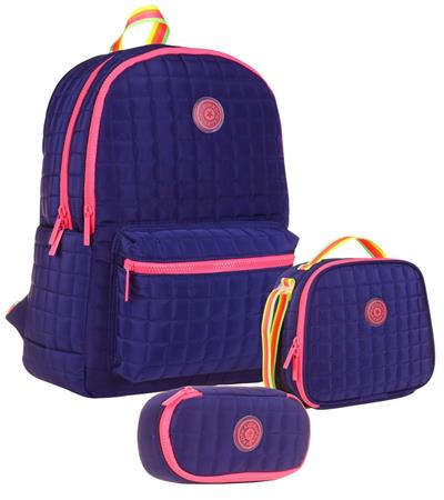 Kaukko Quilted Lacivert Pembe Kapitone Üçlü Okul Çantası Seti - Kız Çocuk