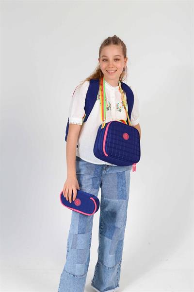 Kaukko Quilted Lacivert Pembe Kapitone Üçlü Okul Çantası Seti - Kız Çocuk