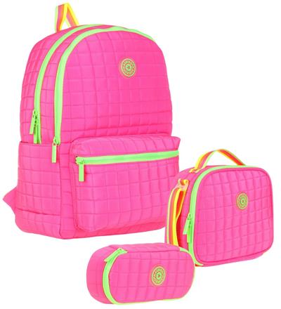 Kaukko Quilted Pembe Yeşil Kapitone Üçlü Okul Çantası Seti - Kız Çocuk