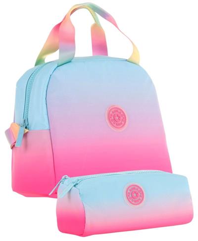 Kaukko Rainbow Beslenme Çantası + Kalemlik Seti Mavi Pembe, Renk Geçişli, Kız Çocuk