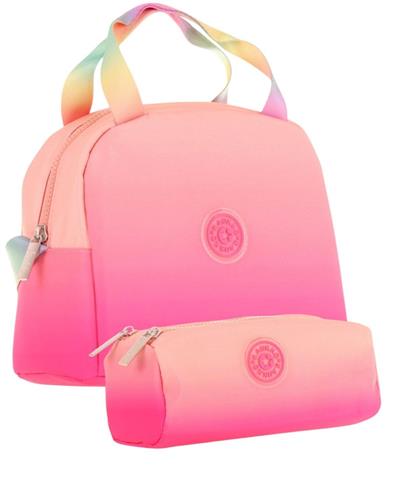 Kaukko Rainbow Beslenme Çantası + Kalemlik Seti Somon Pembe, Renk Geçişli, Kız Çocuk