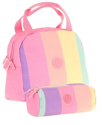 Kaukko Rainbow Beslenme Çantası + Kalemlik Seti Pembe Çok Renkli, Çizgili, Kız Çocuk