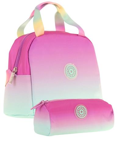 Kaukko Rainbow Beslenme Çantası + Kalemlik Seti Pembe Yeşil, Renk Geçişli, Kız Çocuk