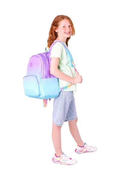 Kaukko Rainbow Kız Çocuk Üç Bölmeli İlkokul ve Ortaokul Çantası - Mor Turkuaz Renk Geçişli - K1799