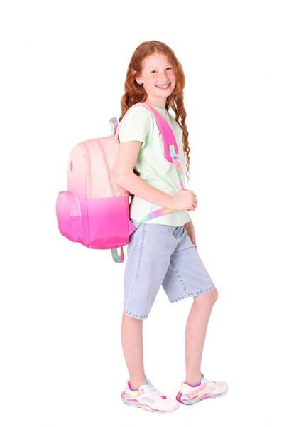 Kaukko Rainbow Kız Çocuk Üç Bölmeli İlkokul ve Ortaokul Çantası - Somon Pembe Renk Geçişli - K1800
