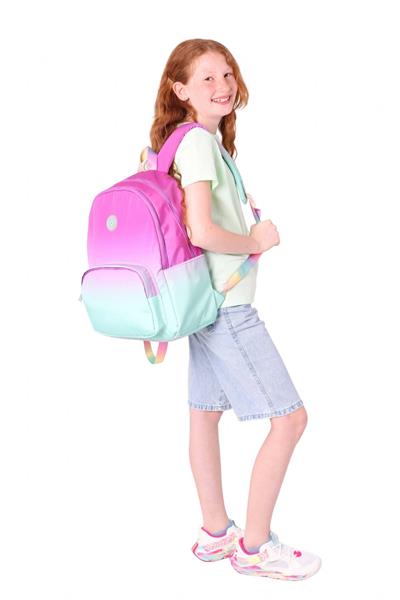 Kaukko Rainbow Kız Çocuk Üç Bölmeli İlkokul ve Ortaokul Çantası - Pembe Yeşil Renk Geçişli - K1798