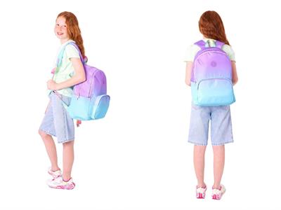 Kaukko Rainbow Üç Bölmeli İlkokul Çantası ve Beslenme Çantası Seti - Mor Turkuaz Renk Geçişli