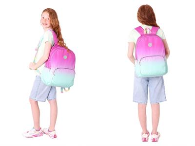 Kaukko Rainbow Üç Bölmeli İlkokul Çantası ve Beslenme Çantası Seti - Pembe Yeşil Renk Geçişli