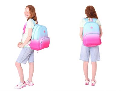 Kaukko Rainbow Üç Bölmeli İlkokul Çantası ve Beslenme Çantası Seti - Mavi Pembe Renk Geçişli